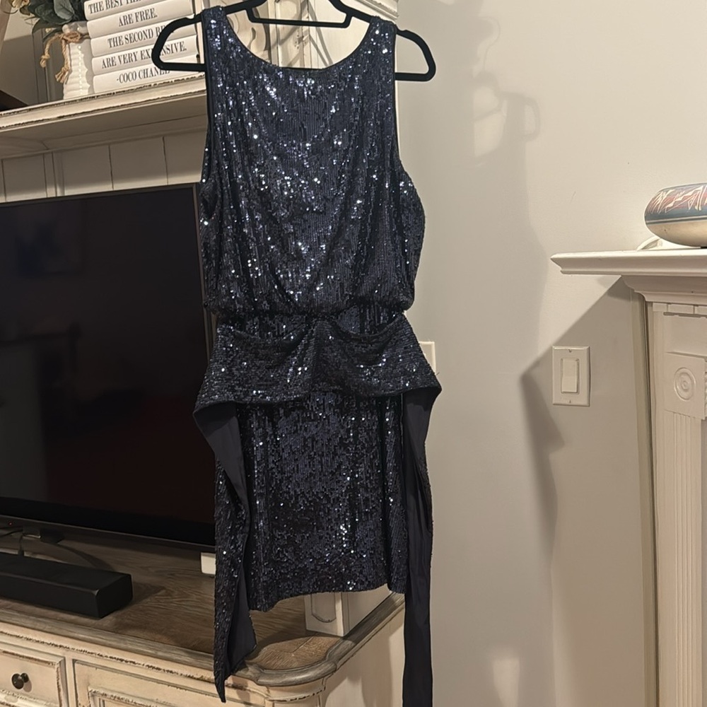 Tory Burch Alton Blue Sequin Belted Sleeveless Dress - Picture 6 of 10
